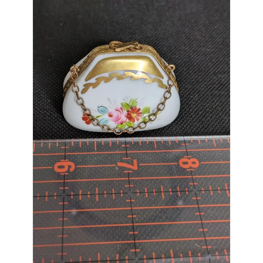 LIMOGES FRANCE Purse Pocketbook Hinged Trinket Box Hand-painted Pierre